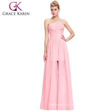 Grace Karin Short Front Long Back Chiffon One Shoulder Pink Prom Dress CL3828